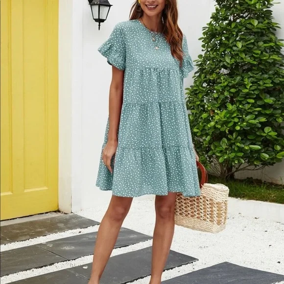 Boho dot flounce sleeve dress - Picture 5 of 6